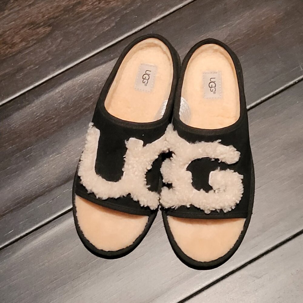 UGG Black / Cream Slides Slippers US7